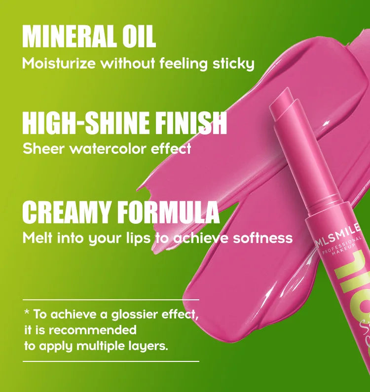Blushimmer Silky Click Lip Care hydrating solid lip gloss in multicolor with mirror shine and long-lasting, effortless press application.