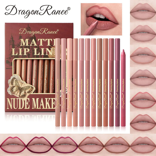 Blushimmer 12-piece waterproof lip liner set with smooth texture, perfect for outlining lips and creating defined lip shapes.