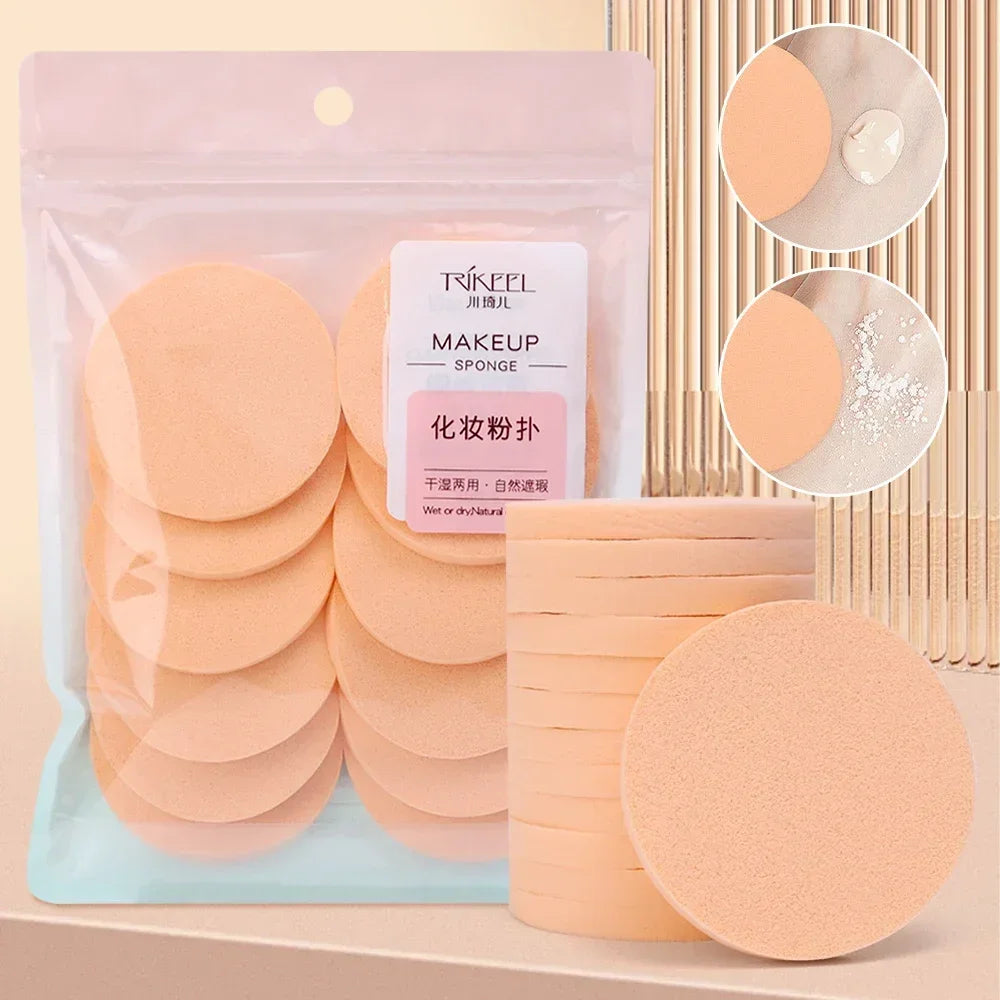 Set of 12-120 round sponge powder puffs by Blushimmer for wet and dry makeup application, ideal for BB cream, foundation, and face cosmetics.