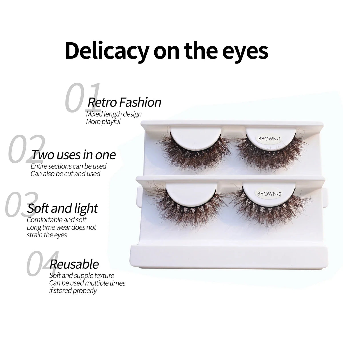 Blushimmer Red Siren brown fluffy mink false eyelashes with soft, natural strip design for cosplay and everyday wear