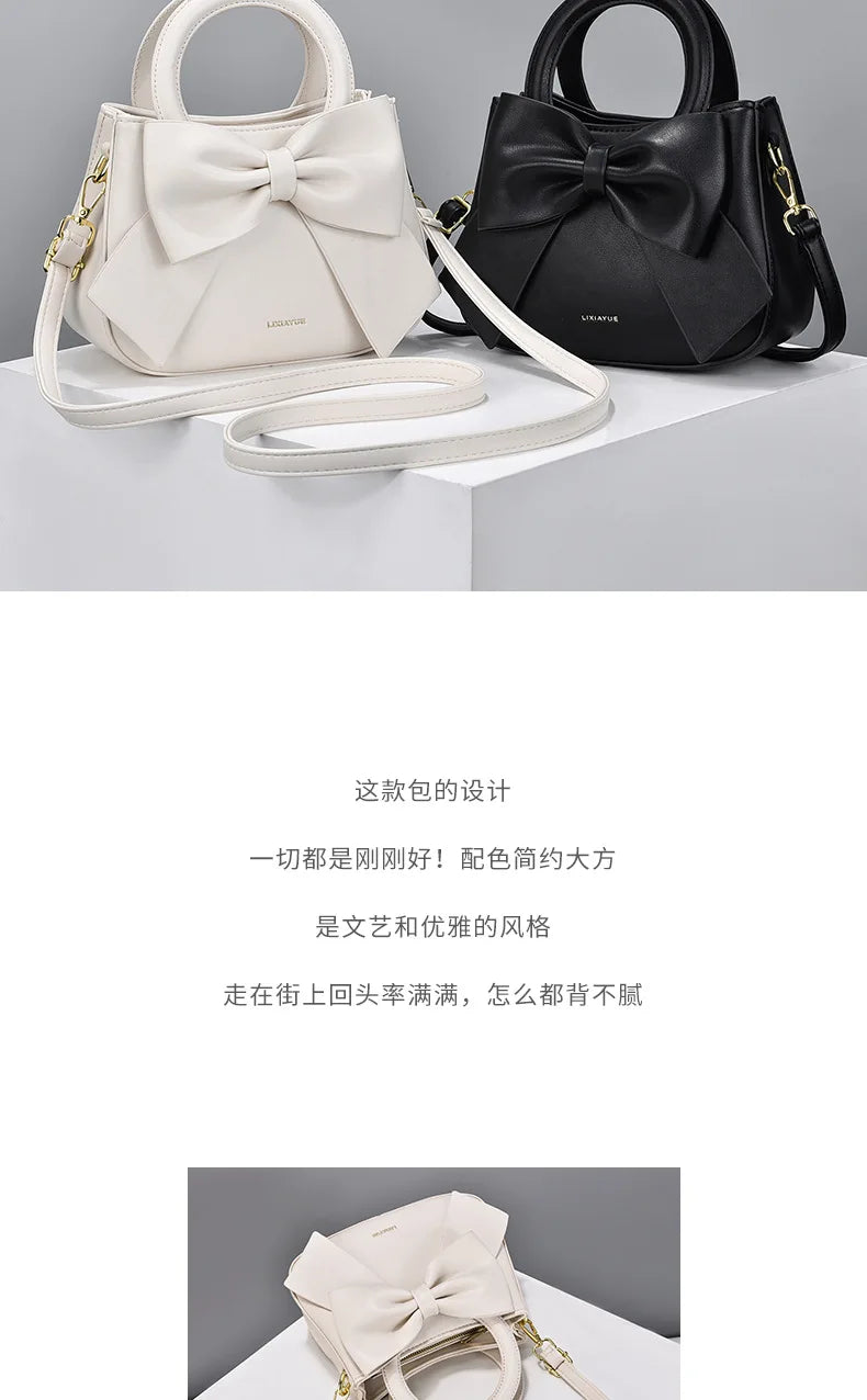 Fashion Casual Handbags For Women Cute Bow Black White Blue Kahki PU Handbags Trendy Daily Shoulder Underarm Bags bolsa feminina