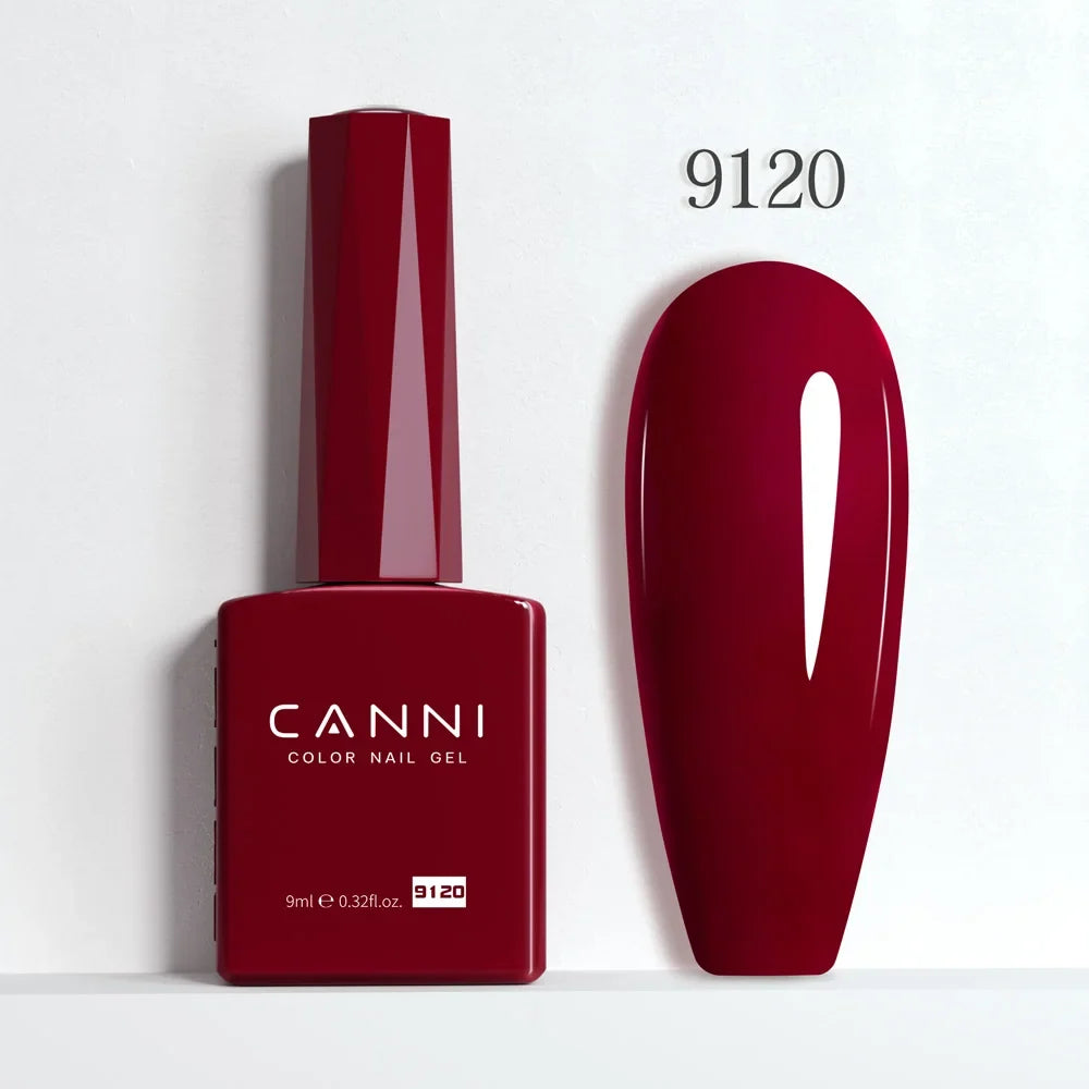 Blushimmer CANNI Hema Free Nail Gel Polish Fall Collection with semi-permanent top coat, featuring red and nude jelly colors in 9ml bottle.