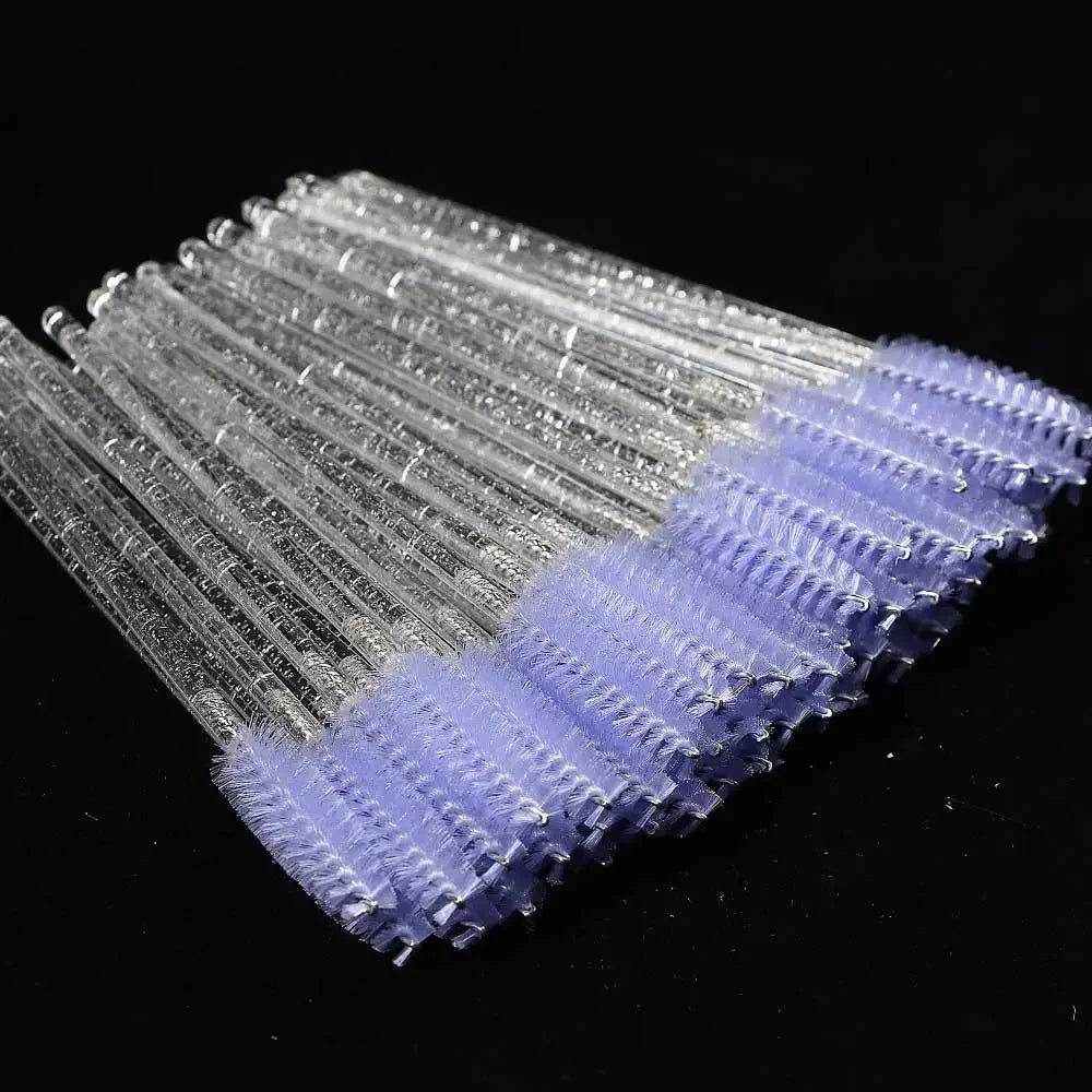 Set of 50 disposable eyelash and eyebrow brushes with diamond handles, mascara wands, and extension tools by Blushimmer
