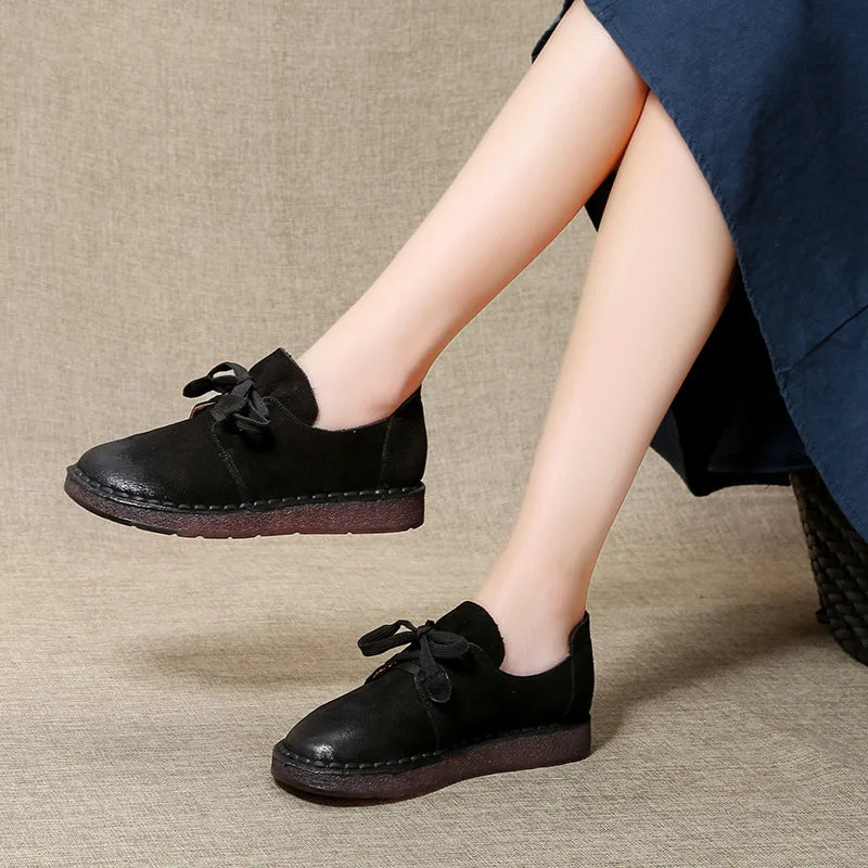 ZXRYXGS Retro Style Top Cowhide Single Shoes Woman New Flats 2025 Winter Soft Sole Comfort Warm Shoes Flat Sneakers Casual Shoes