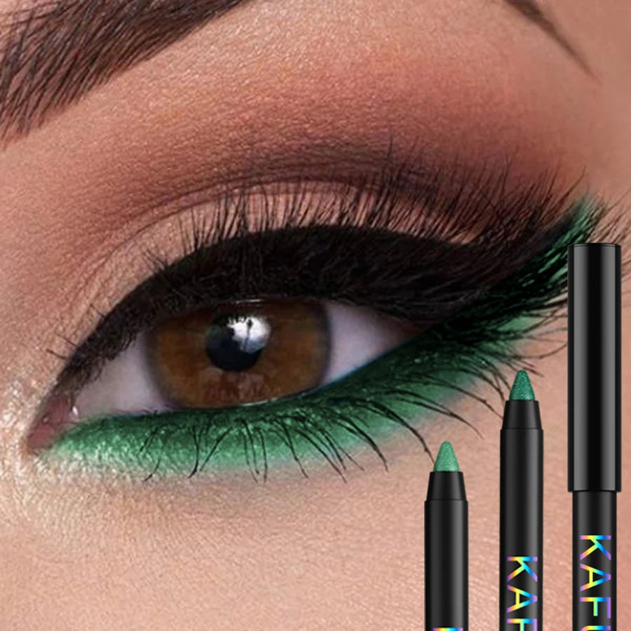 Colorful metallic eyeliner pen with high pigmentation, pearly shimmer finish, suitable for smokey, gothic, and punk makeup looks.