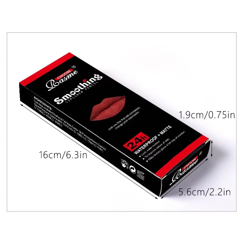 Blushimmer 12-color lip liner pen set with black rods, easy to apply, non-stick cup, perfect for precise lipstick and lip makeup.