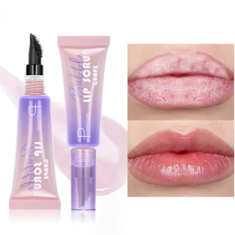 Blushimmer Bubble Lip Exfoliator foaming scrub in a jar, showing the gentle cleansing and moisturizing formula for soft, hydrated lips.