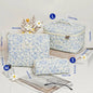 Cute quilted cotton makeup bag by Blushimmer with zipper, portable cloth toiletry case for women and girls, box-shaped cosmetic organizer