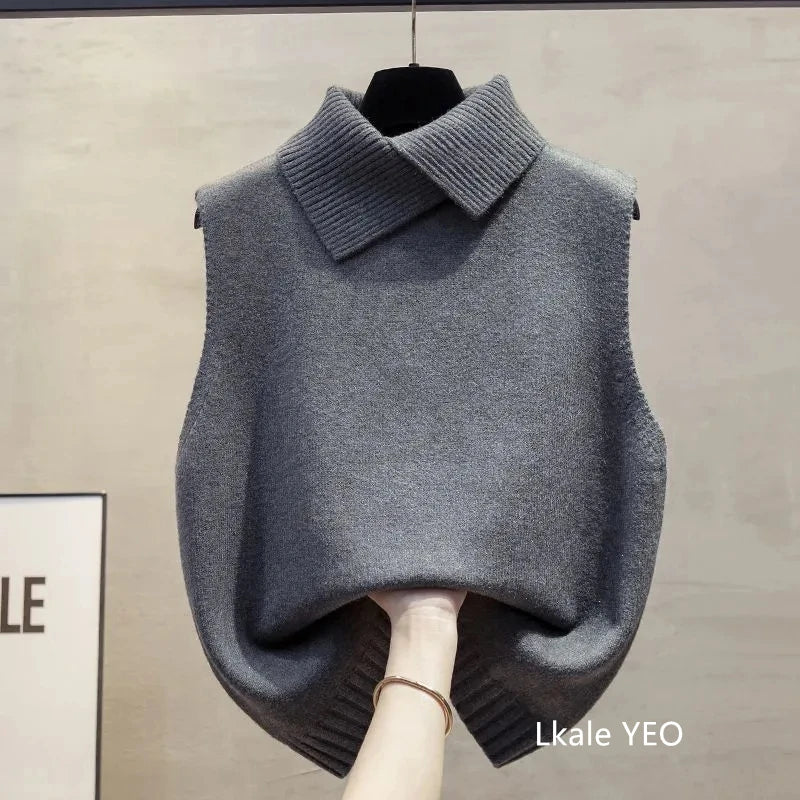 2025 Spring Autumn High-neck Sleeveless Ladies Sweater Vest Jacket High-end Solid Color Women's Knitting Pullover Waistcoat Top