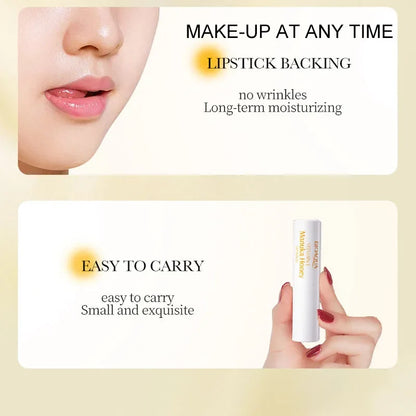 Blushimmer Vitamin E Honey Lip Balm in a sleek tube, moisturizing and nourishing lips with a smooth, glossy finish.