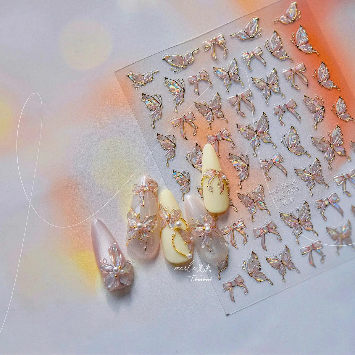 Blushimmer Jelly Butterfly 5D nail art sticker with rhinestone crystals and shiny insect design for DIY manicure decoration.