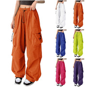 Oversize Pants Large Pockets Women Camo Cargo Pants High Waist Adjustable Straight Relaxed Fit Baggy Parachute Hiking Trousers