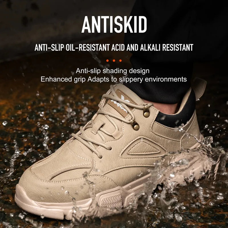 Steel Toe Safety Shoes Men, Anti-Puncture Anti-Smash Non Slip Industrial Work Boots Lightweight Breathable Protective Shoes