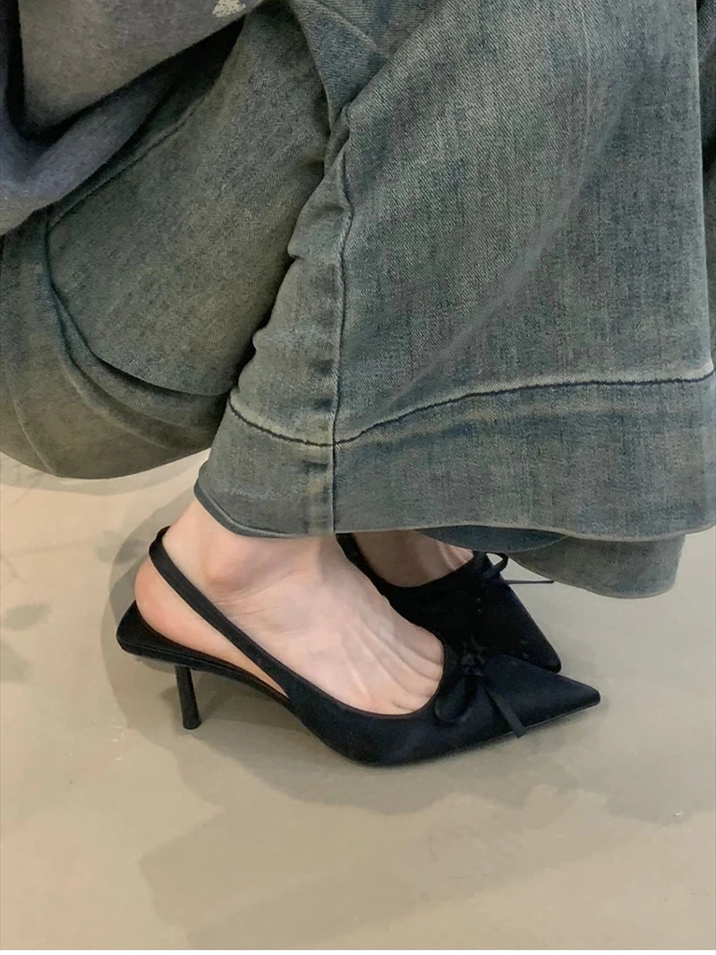 Summer Slip On High Heel Women Sandals Fashion Butterfly-knot Singbacks Pumps Stripper Party Female Sandalias