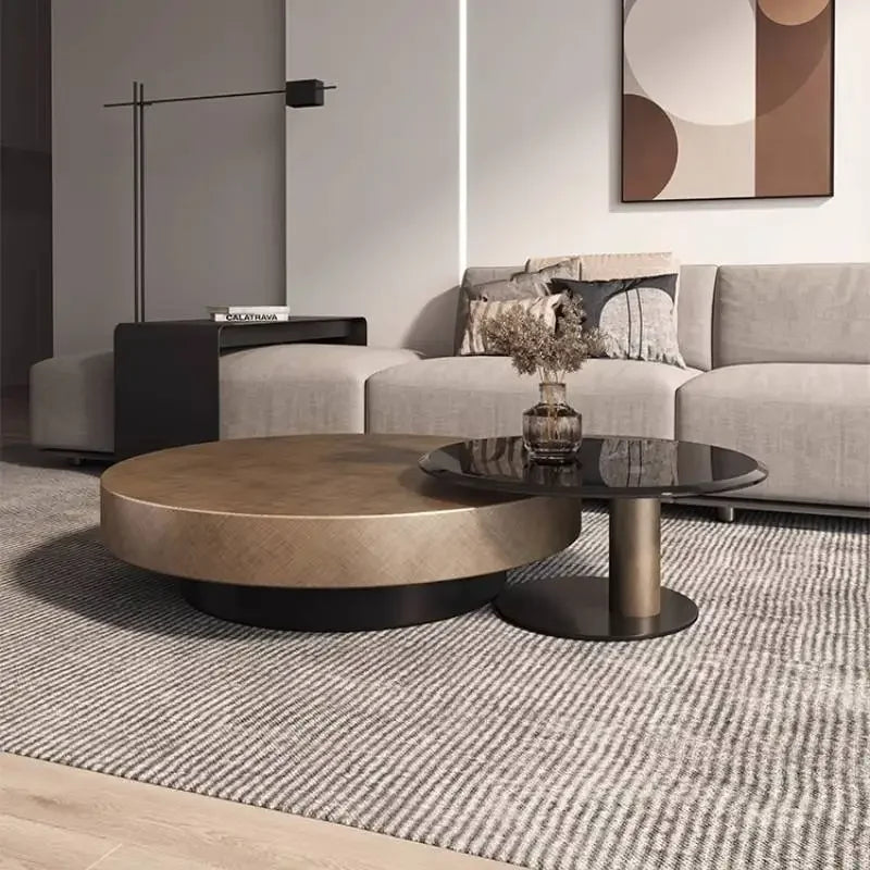 Designer Stainless Coffee Tables European Luxury Round Tea Table Living Room Furniture Italian Tempered Glass Furniture Home