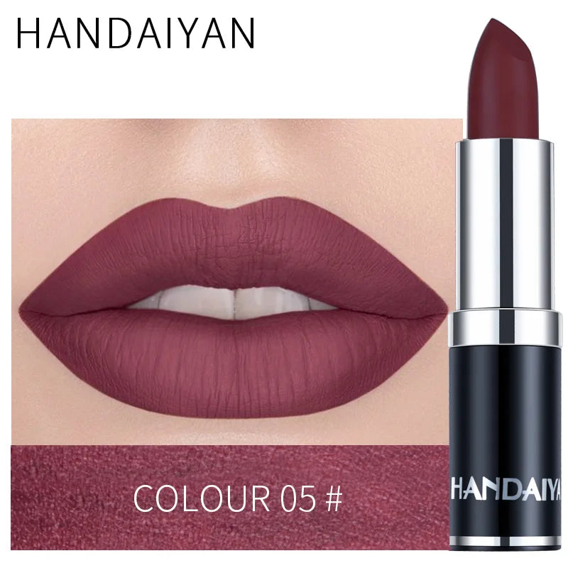 Blushimmer Handaiyan 12-color matte velvet lipstick set, waterproof and long-lasting with non-stick, vibrant color in a sleek container.