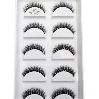 Set of five natural 3D mink false eyelashes by Blushimmer, featuring dramatic cat-eye style for makeup and beauty looks.