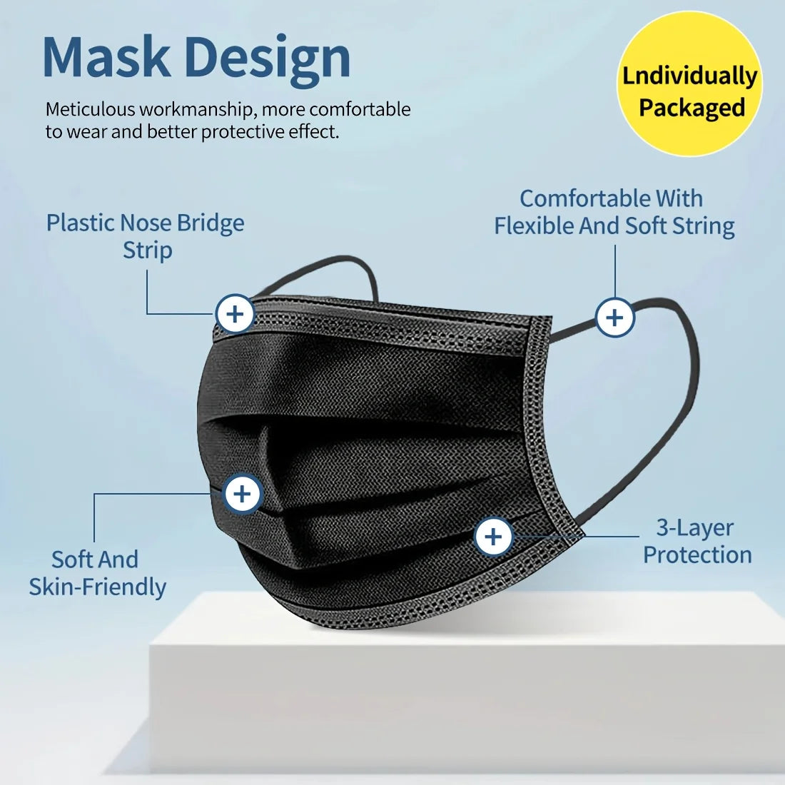50/100Pack Disposable Protective Face Mask for Adult Breathable 3-Layer Breathable Anti-Dust Masks for Daily Travel Work School