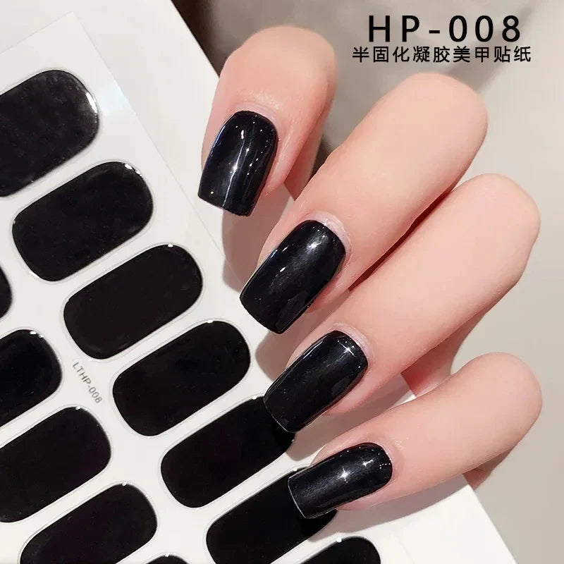 Blushimmer 16Tips glitter semi-cured gel UV sticker with 3D French gradient shine and shiny glitter powder for nails.