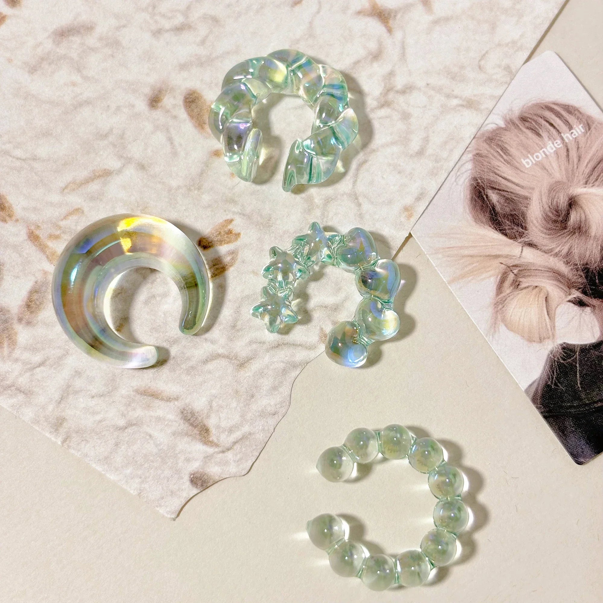 4PCS C-ring No Ear Hole Clip Earrings Ear Bone Clips Transparent Colorful Dopamine Simple High-end Earring Set Jewelry Wholesale