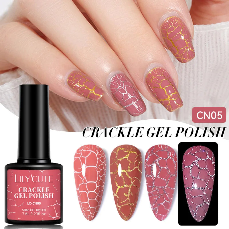 LILYCUTE neon crackle gel nail polish in 7ml bottle by Blushimmer, showing vibrant fluorescent UV gel with crackle effect for summer nail art.