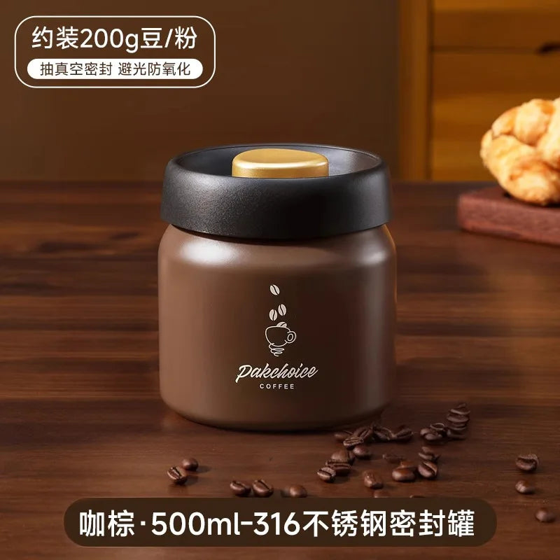 Press-type Coffee Beans Vacuum Sealed Tank Coffee Bean Storage Bottle Stainless Steel Food Grains Tea Candy Storage Jar