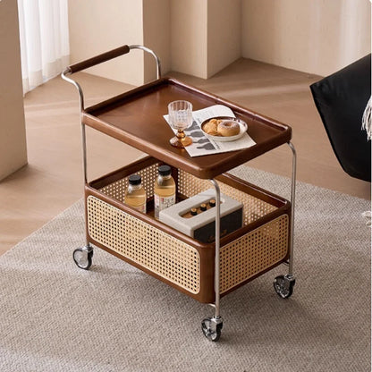 Wholesale  Modern Portable Metal Rattan Bar Mobile Restaurant Coffee Cart Luggage Serving Events Hotel Trolley