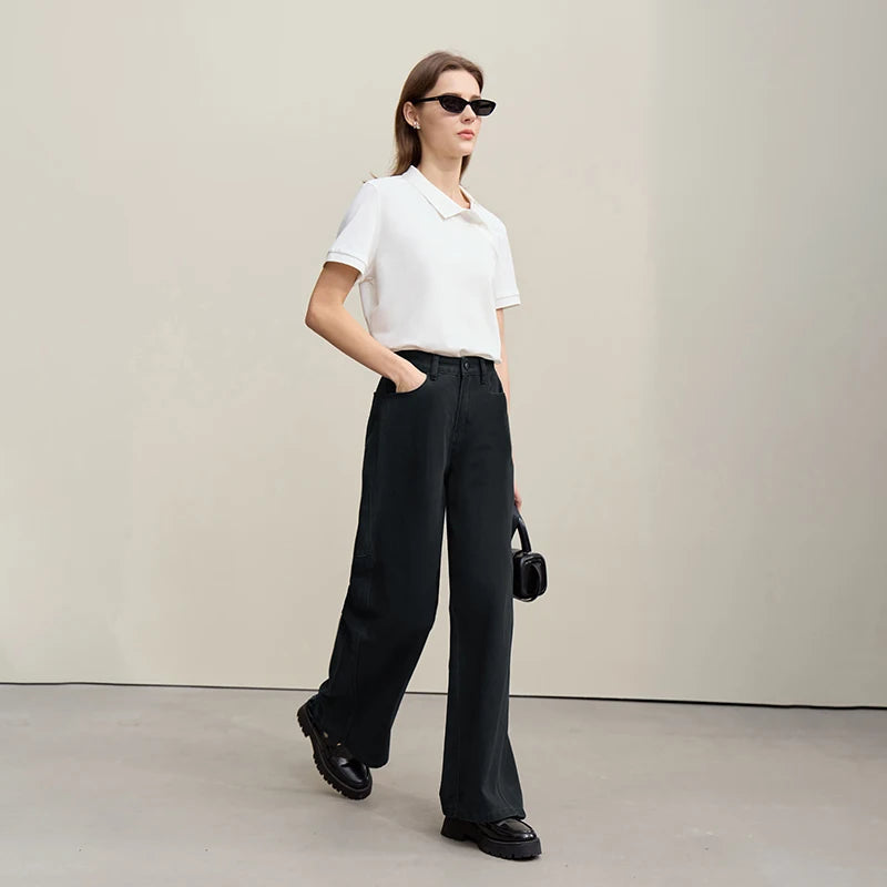 Amii Women Pants 2026 Spring New Casual Retro Denim 100% Cotton Wide-leg Trousers Loose Versatile Solid Women's Jeans 12641116