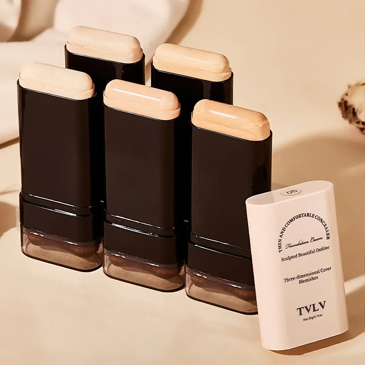 Blushimmer TVLV Velvet Moist Light Eraser Foundation Stick with brush for long-lasting flawless concealer and face makeup.