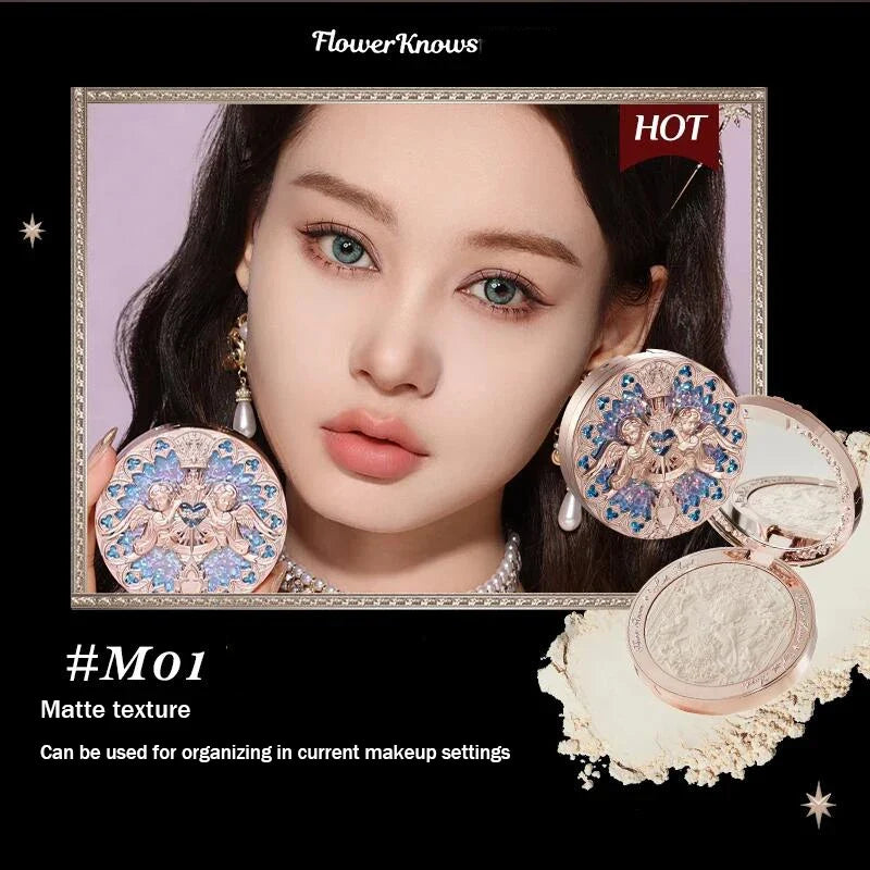 Blushimmer The Flower Knows Little Angel Collection face powder palette with relief highlight, contour, and highlighter shades.