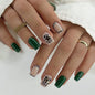 Black Leopard Print Light Yellow French Red Flowers Fake Nails Fashion Detachable Finished False Nails Press on Nails with Glue