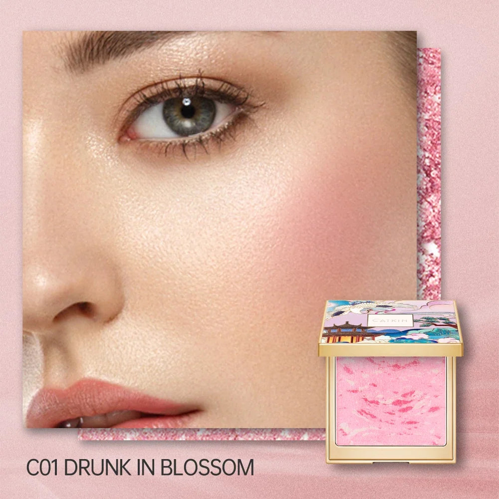 Blushimmer Catkin Eternal Love 10g rosy cranes baked blush powder with silky smooth texture and natural red hue, Chinese style.