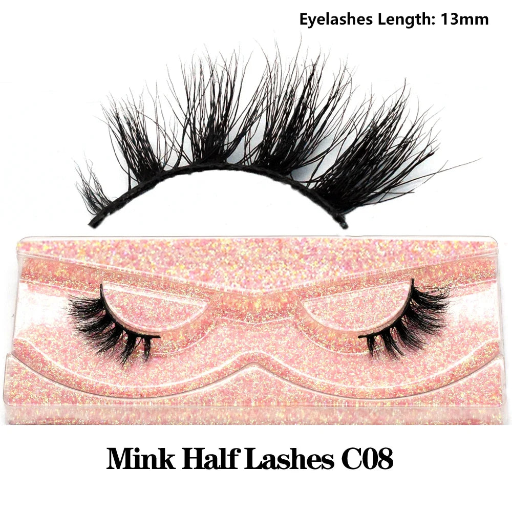 Blushimmer 3D Mink Fluffy Half False Eyelashes with clear band, lightweight natural-looking short strip lashes for eye enhancement