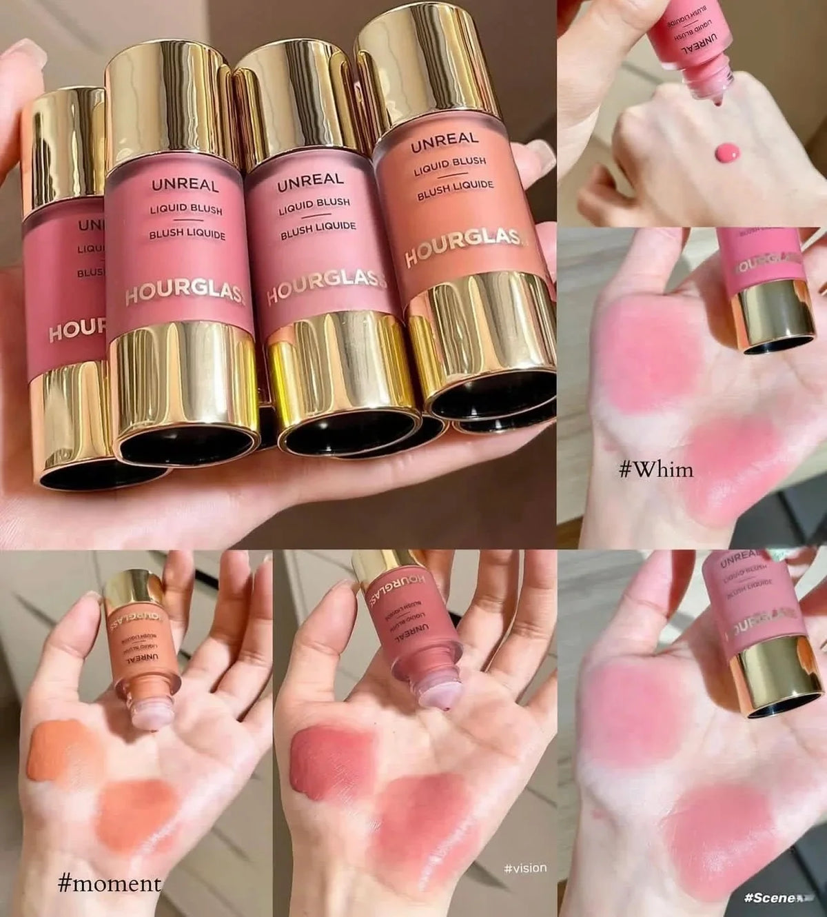 Blushimmer Lasting Natural Liquid Blush in matte finish, 6-color multifunctional rouge stick with hourglass design.
