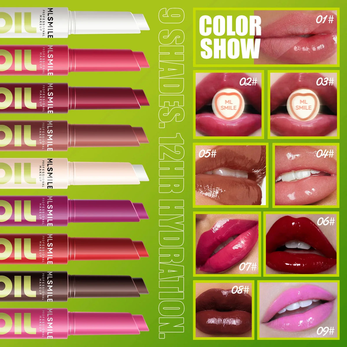 Blushimmer Silky Click Lip Care hydrating solid lip gloss in multicolor with mirror shine and long-lasting, effortless press application