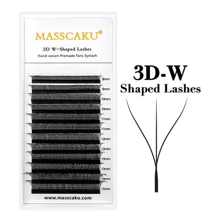Blushimmer MASSCAKU 12Lines premium mink 3D to 6D false eyelash extensions with soft, natural W-shape individual lash strips.