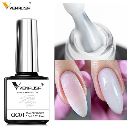 Semi-transparent nude pink Blushimmer VENALISA 7.5ml gel nail polish and strengthener for UV and LED light curing.