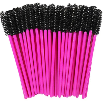 Set of 50 disposable Blushimmer makeup eyelash brushes with crystal handles and mascara wands for eyebrow and lash application.