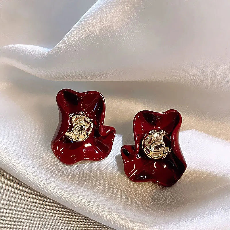 925 Silver Needle Korean Fashion Irregular Red White Flower Earrings For Women Jewelry 2026 Trending New Vintage Stud Earrings