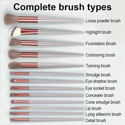 Blushimmer makeup brush set includes soft, fluffy brushes for foundation, powder, eyeshadow, and blending for professional beauty application