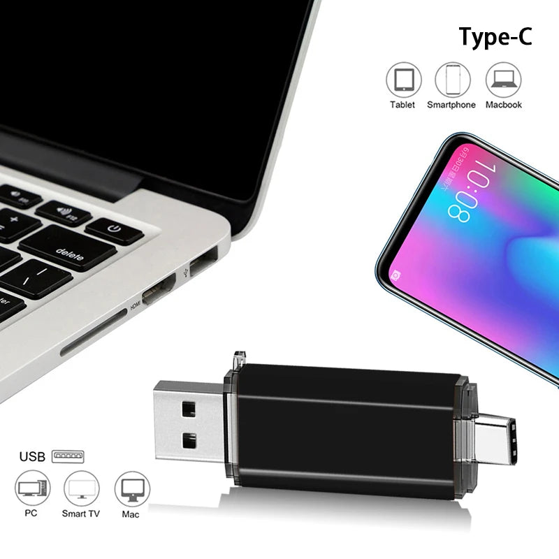 2 In 1 USB Flash Drives 64GB Free TYPE-C Adapters Gifts Pen drive 32GB Black OTG Memory Stick 16GB Key Chain Pendrive 8GB U Disk