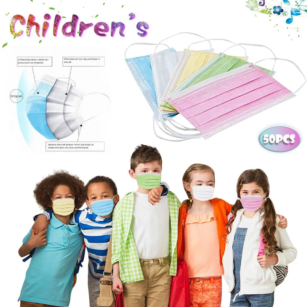 50pcs Cartoon Kids Disposable Mask 3 Layer Child Filter Hygiene Thicken Children's Face Mouth Mask Earloop mascarilla infantil