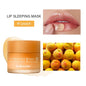 Blushimmer moisturizing sleeping lip mask in a 20g jar with smooth, glossy lips visible, emphasizing lip care and hydration at night.