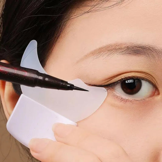 Silicone eye makeup stencil from Blushimmer with eyeliner, eyelash, and eyebrow shaping guard for precise application.