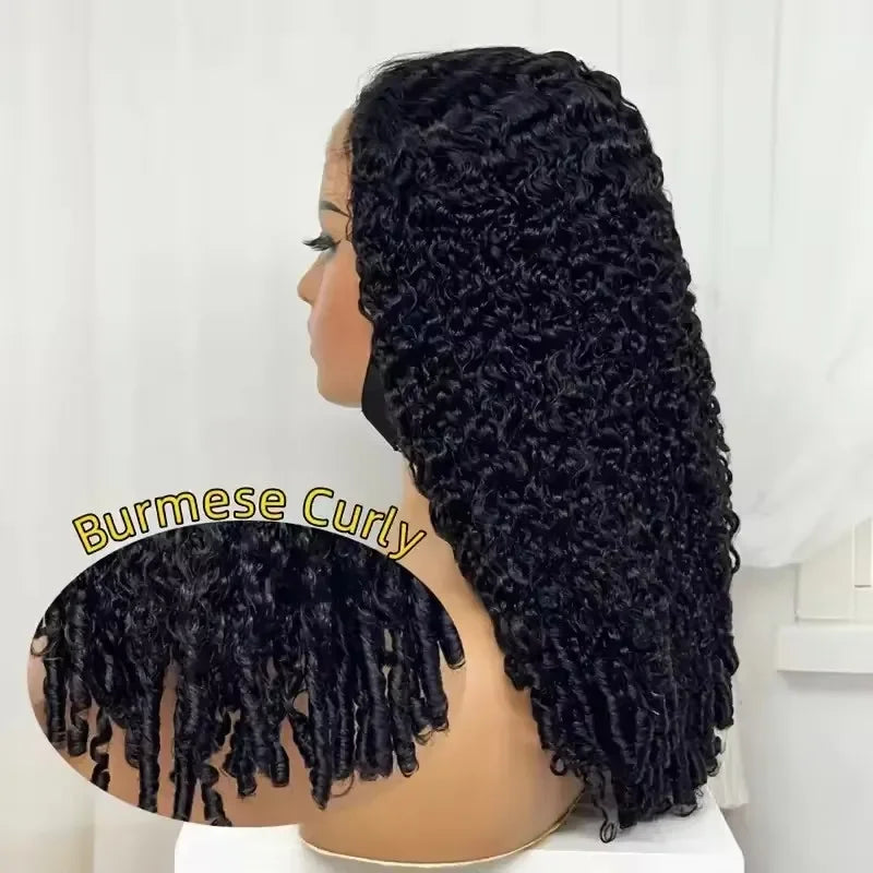 Selvanelle Burmese curly human hair wig with 13x4 lace frontal, 30-40 inch natural color, high density, HD lace front wig.