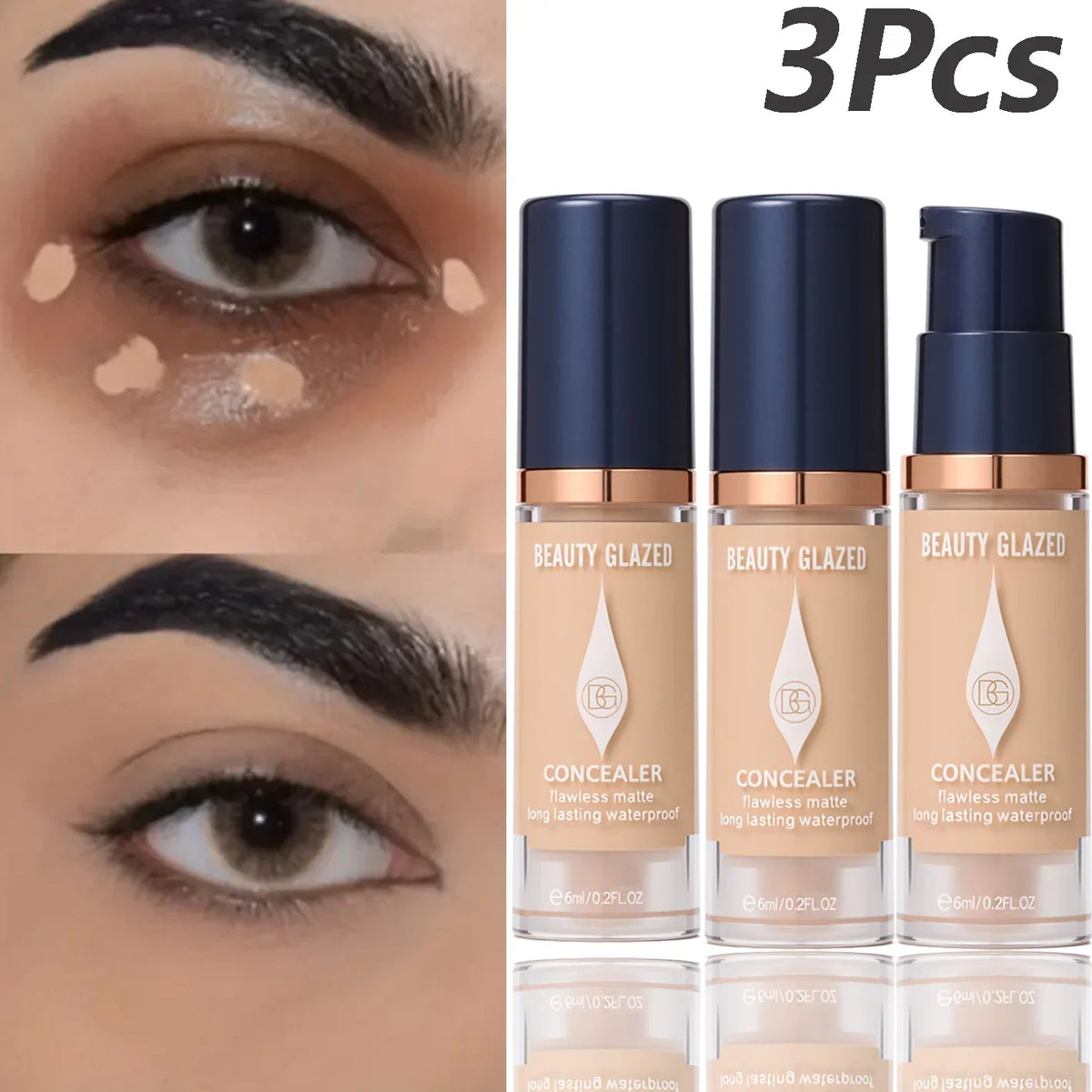 Blushimmer 3-piece full coverage concealer and foundation set with waterproof matte finish, suitable for dark spots and tattoos.