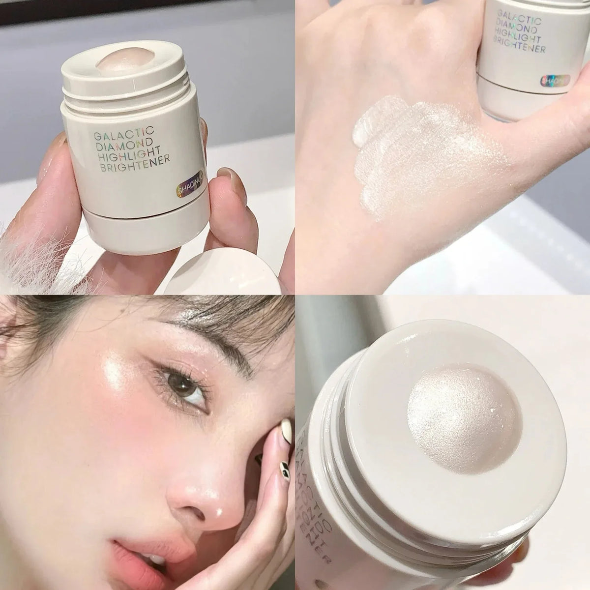 Blushimmer liquid highlighter with natural shimmer for face and body, providing brightening and contouring effects.