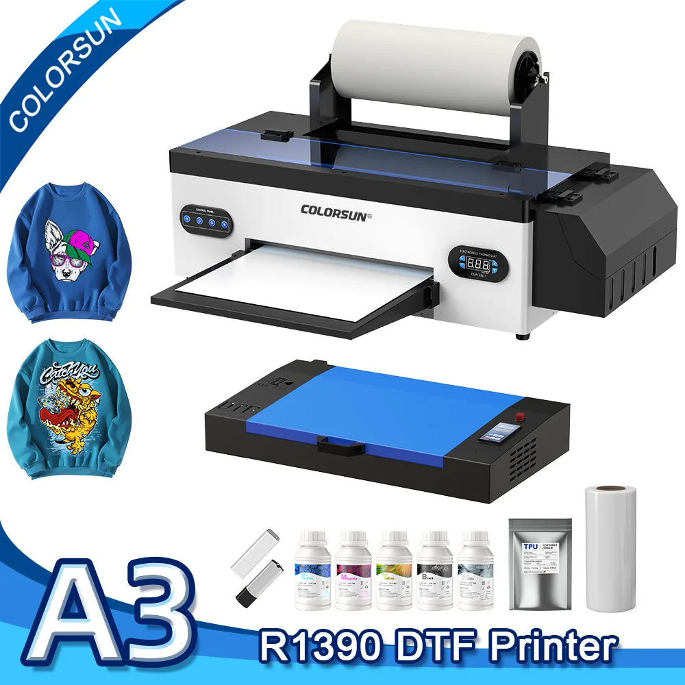 Colorsun A3 DTF Printer For Epson R1390 Impresora A3 DTF Direct to Film Printer Machine For T-Shirt Hoodies Bags A3 DTF