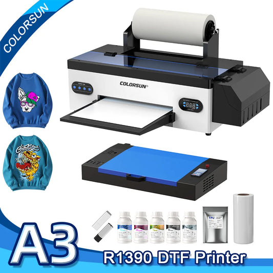 Colorsun A3 DTF Printer For Epson R1390 Impresora A3 DTF Direct to Film Printer Machine For T-Shirt Hoodies Bags A3 DTF