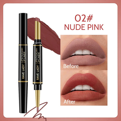 Blushimmer Rave Lady 2-in-1 matte lipstick and lipliner pencil in sexy red, waterproof, long-lasting makeup, Christmas gift-ready.